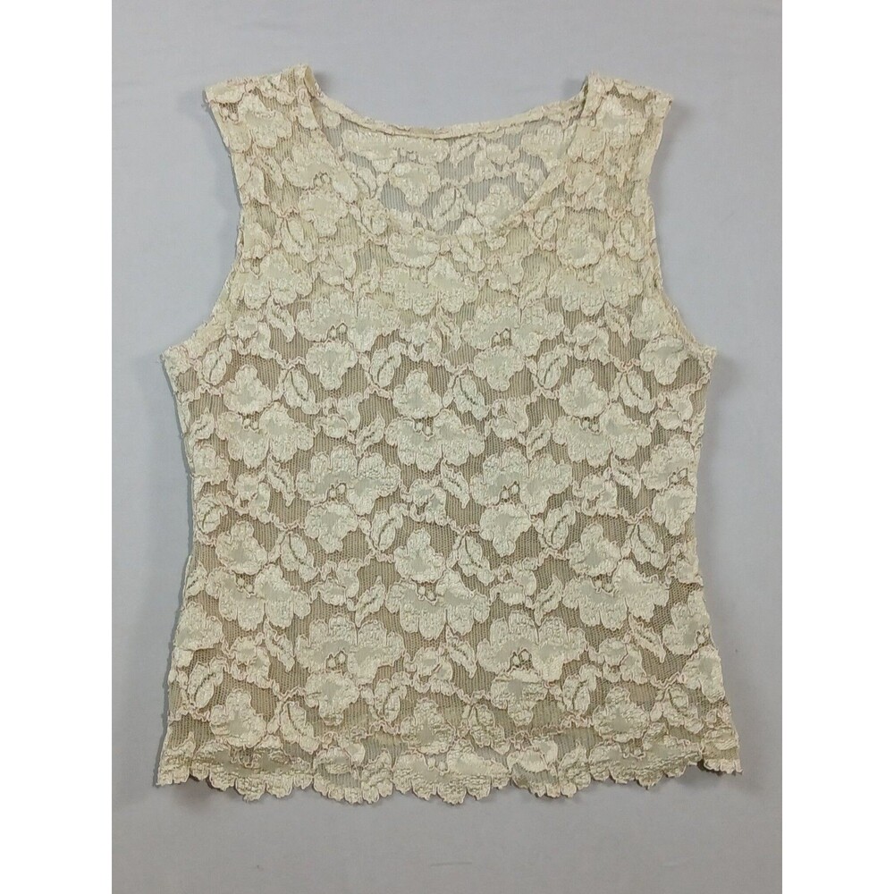 Vintage Party Time Floral Lace Shell Top Womens XS Small Ivory Made In USA